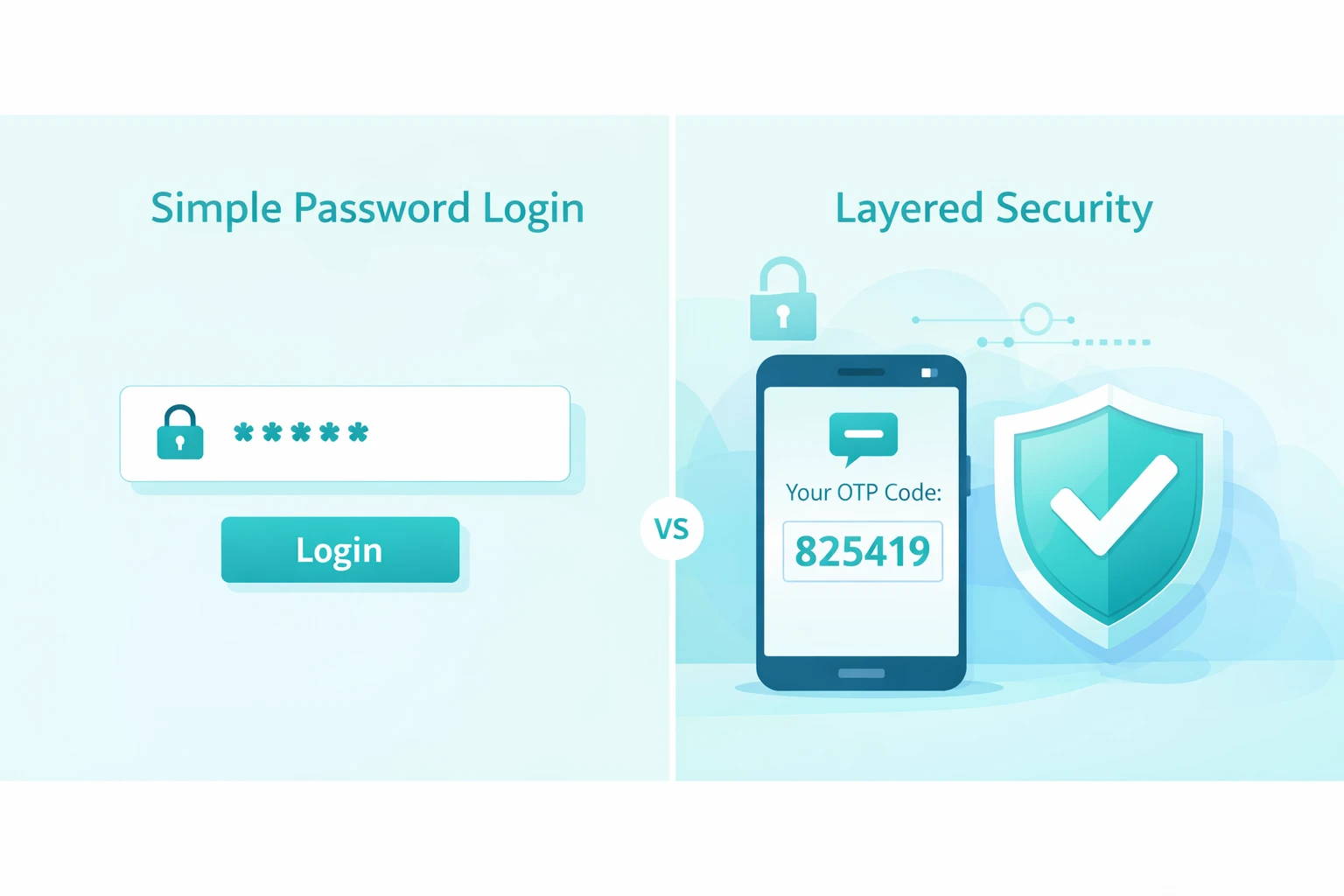 Password-only login vs layered security with two-factor authentication

