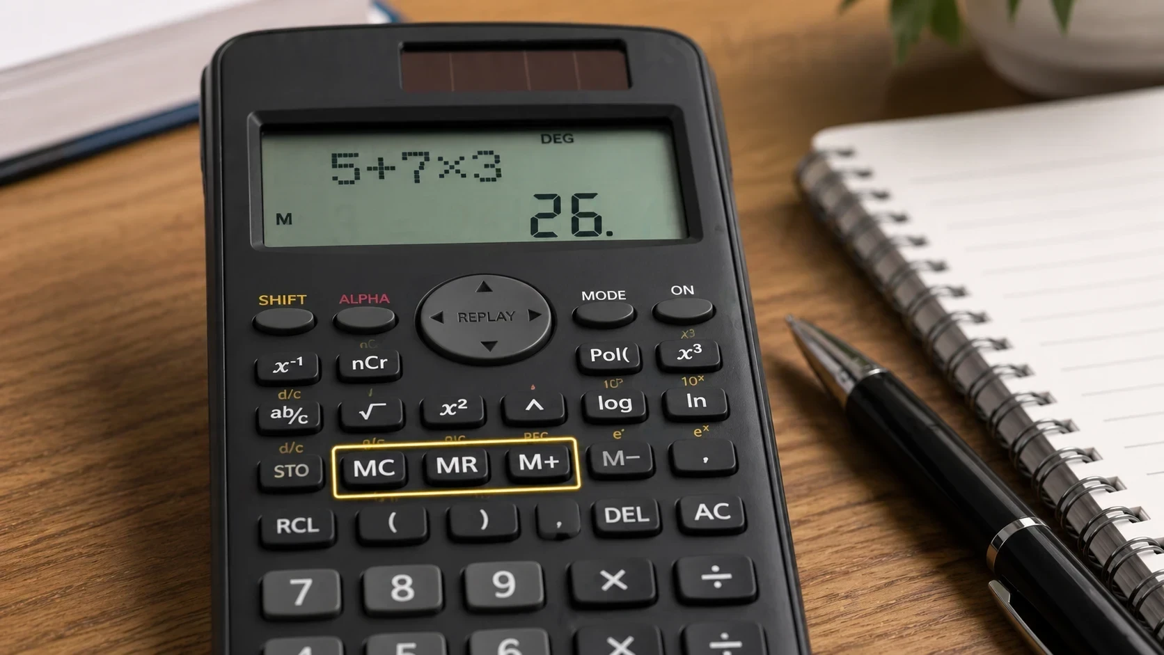 Scientific calculator memory buttons M+, MR, MC explanation