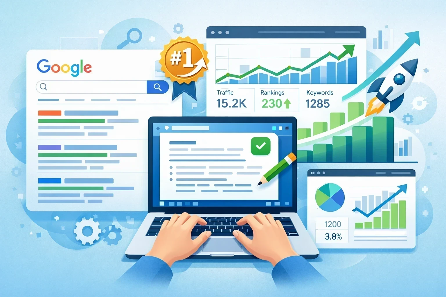 SEO content writing and Google ranking optimization concept
