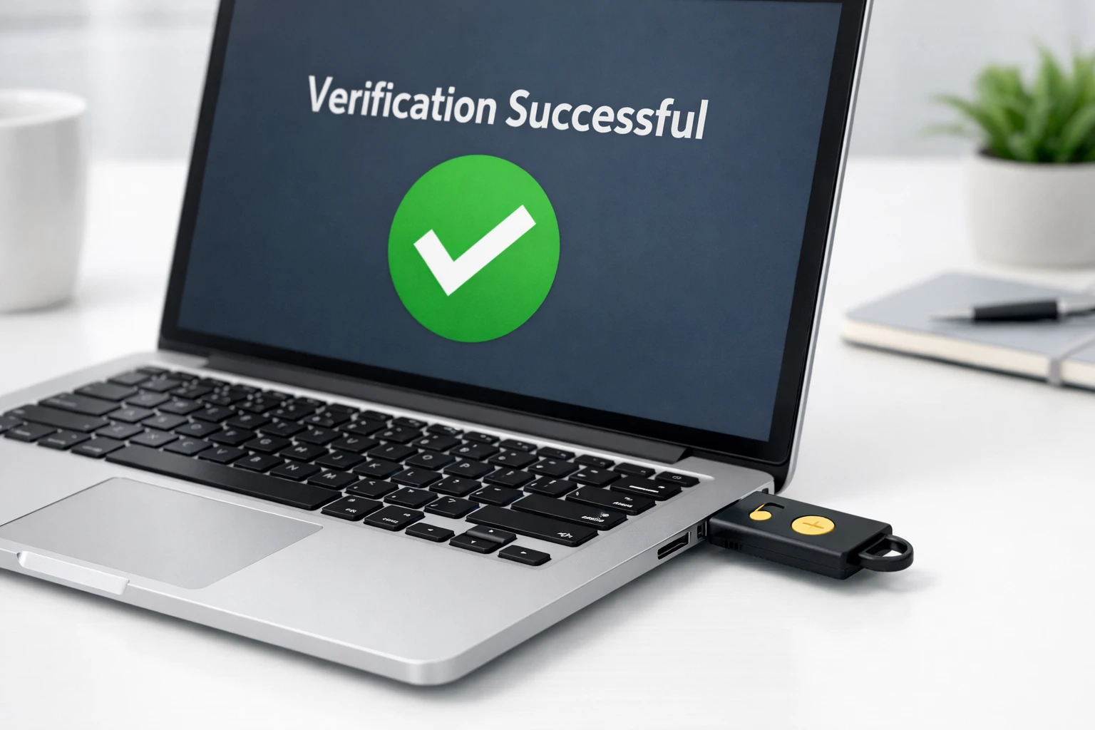 USB hardware security key used for two-factor authentication login
