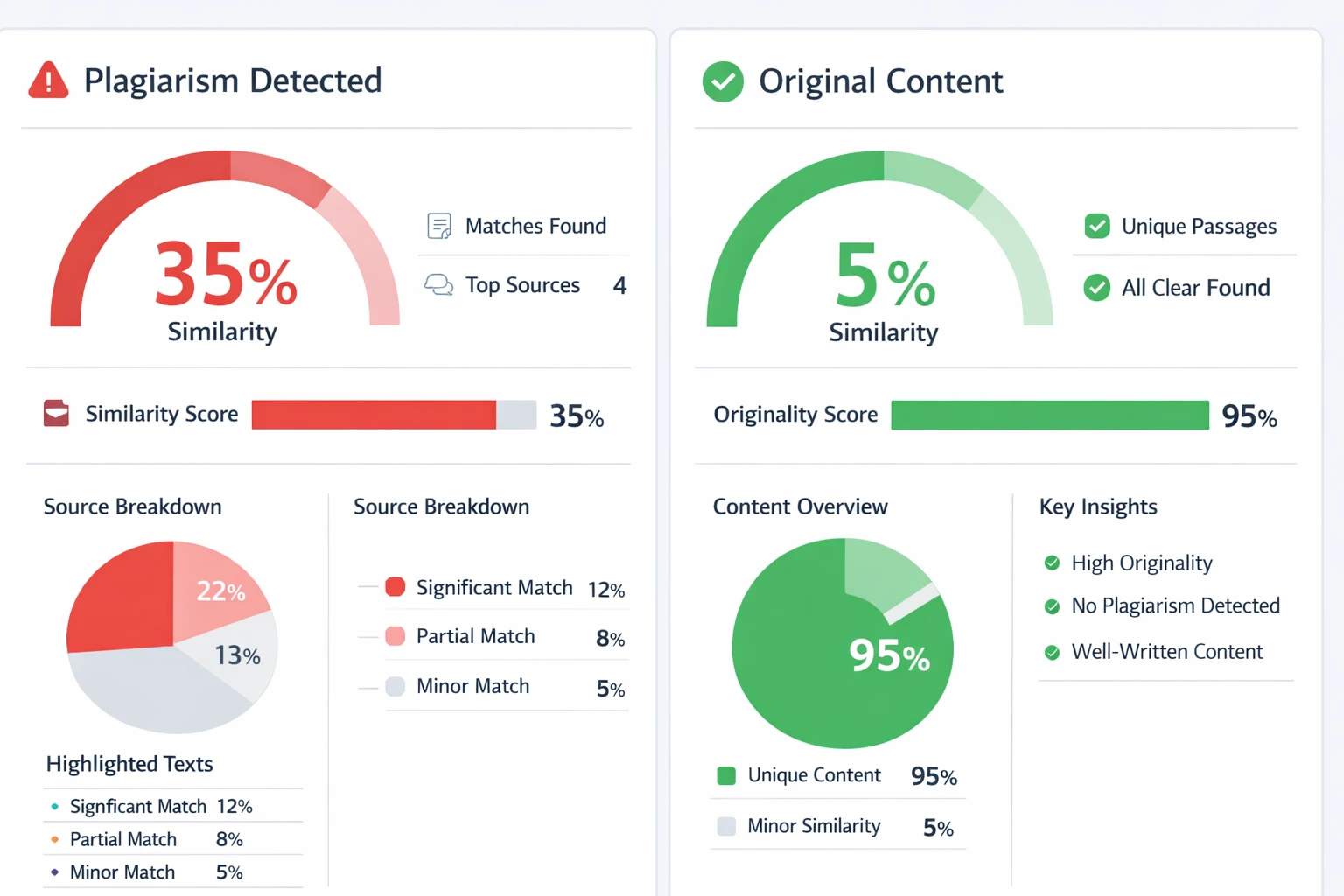 plagiarism checker results showing low similarity percentage

