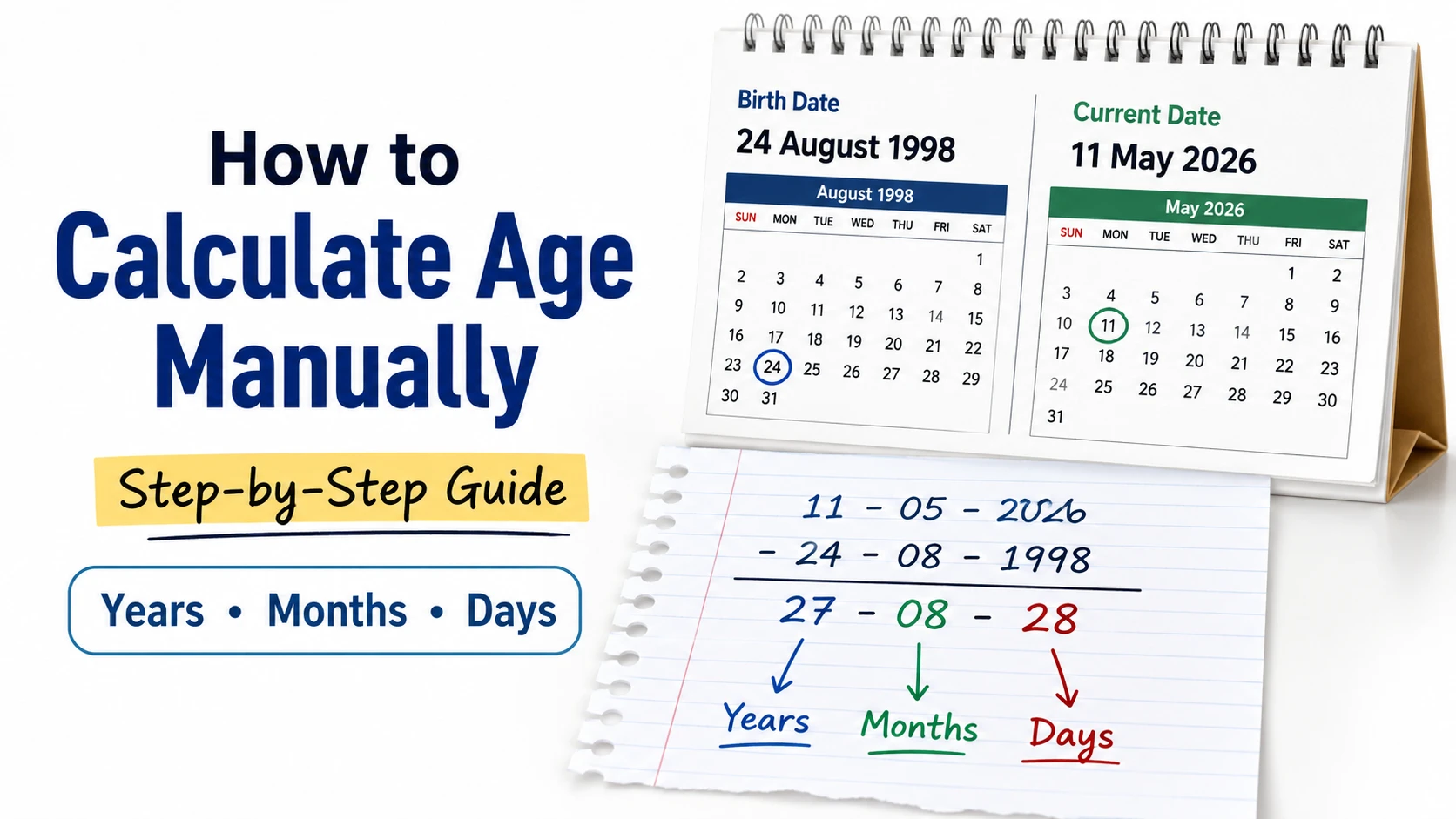How to calculate age manually step-by-step guide with calendar and dates