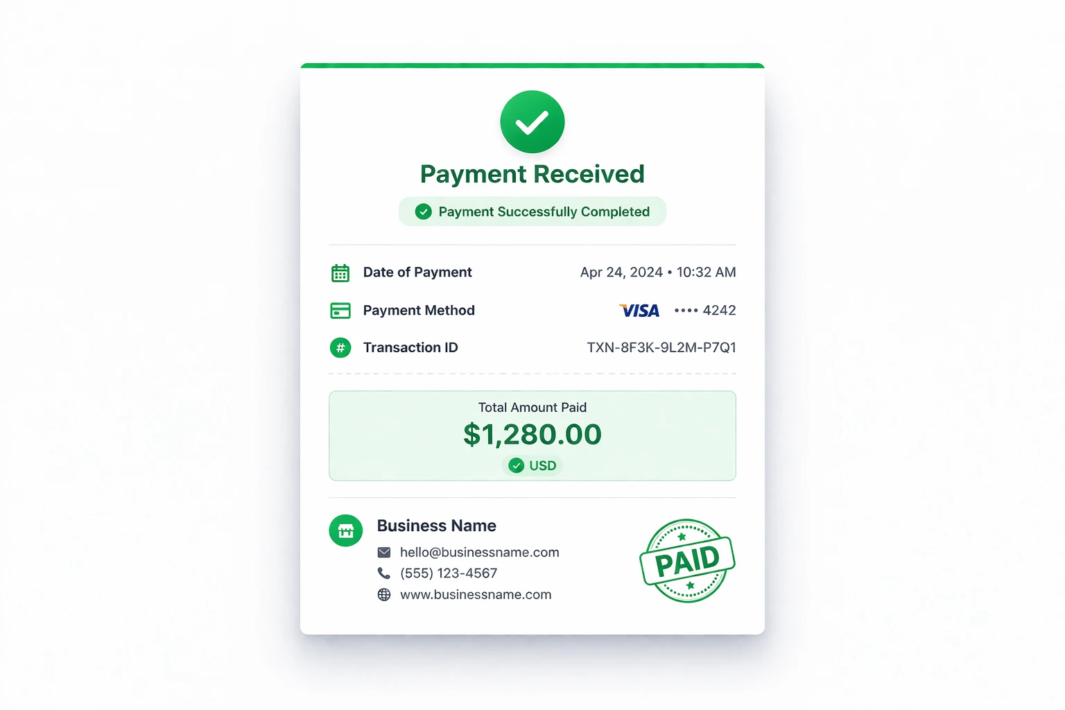payment receipt example showing transaction details and payment confirmation

