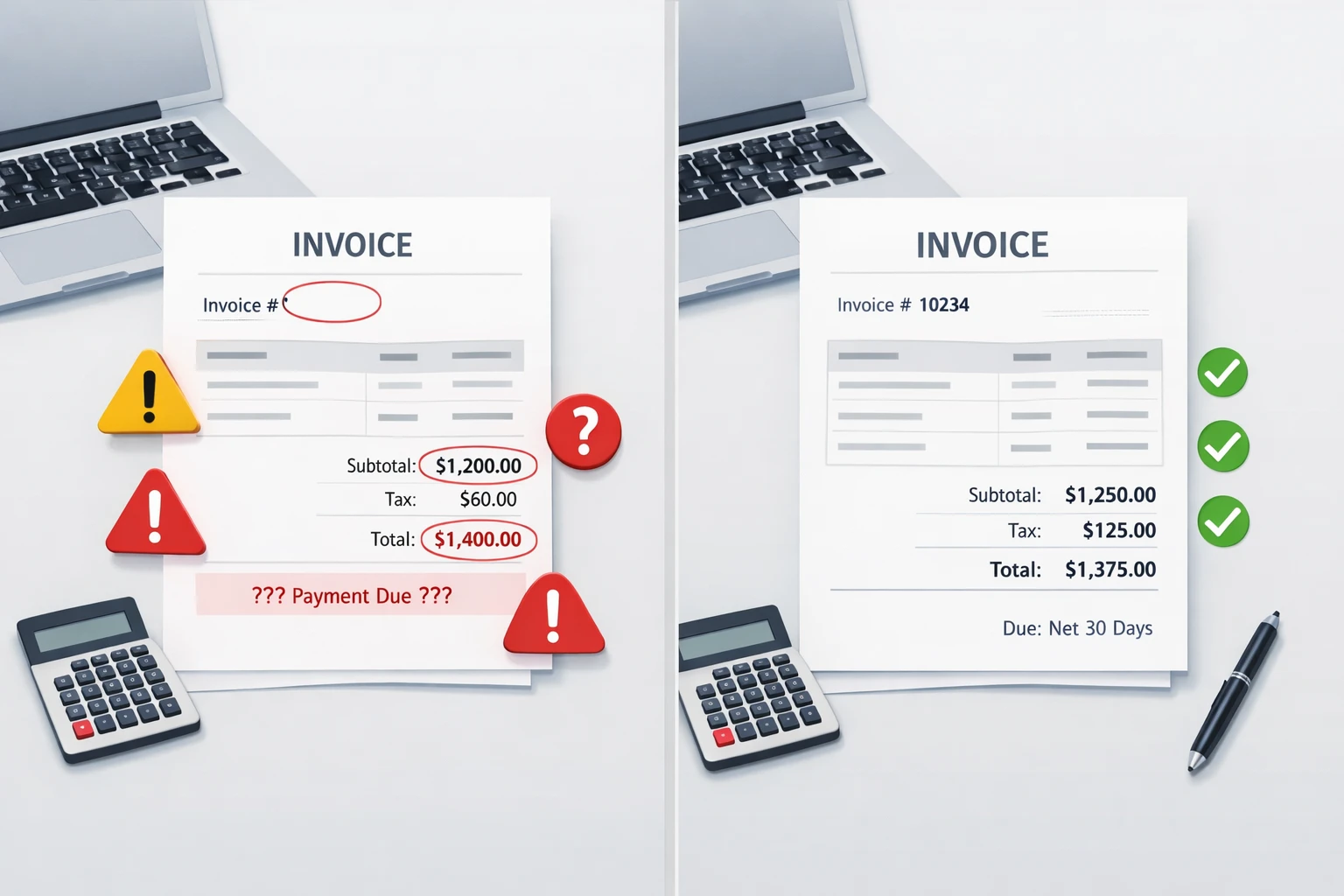 common invoice mistakes and correct invoice comparison for freelancers