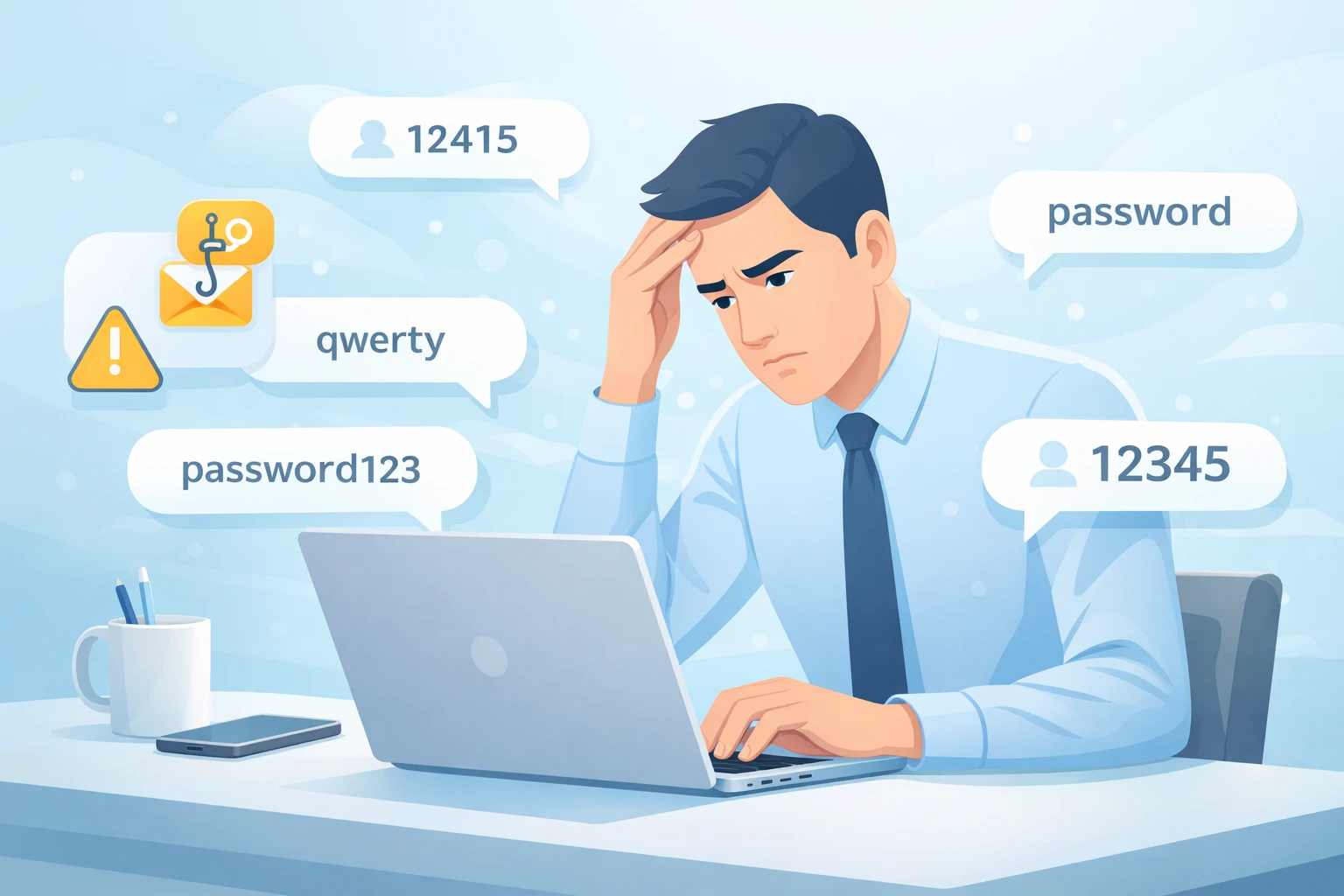 Risks of weak passwords and phishing attacks illustration
