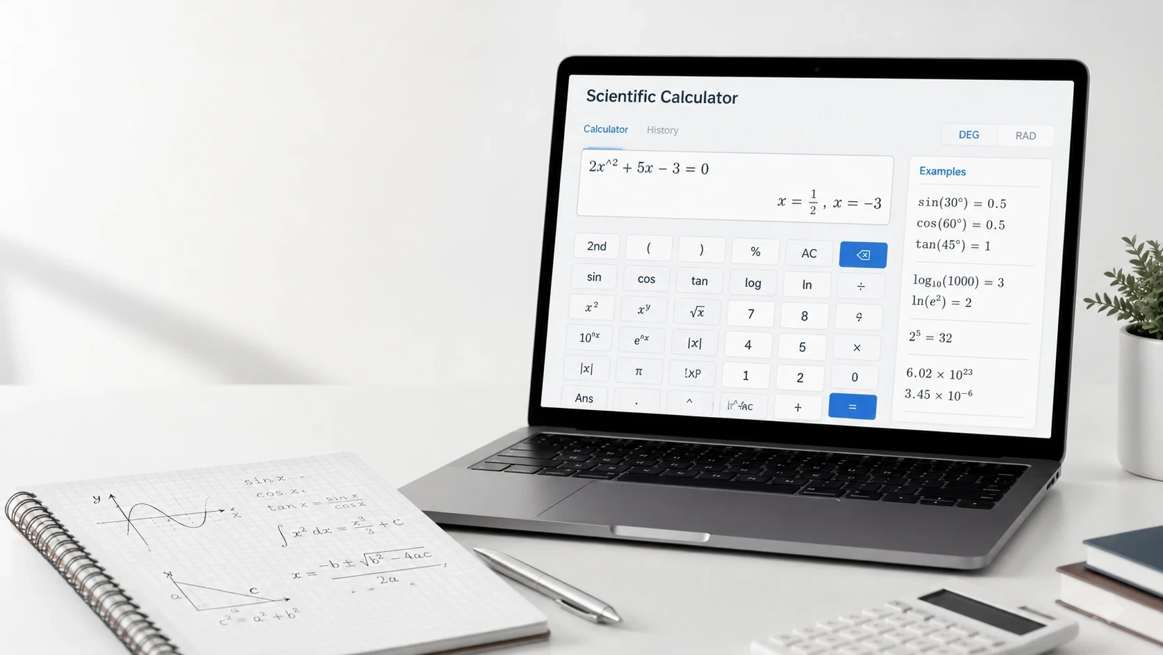 Online scientific calculator for algebra trigonometry and advanced math learning