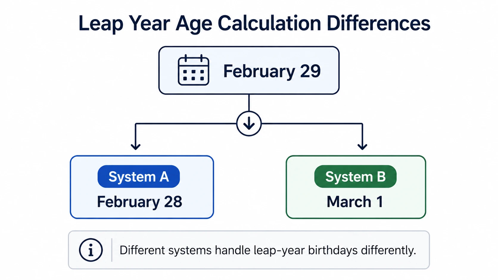 leap year age calculation feb 29 handled differently by systems