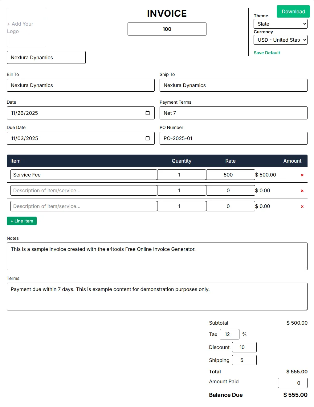 Free Online Invoice Generator